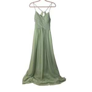 Sage Green Chiffon A-Line Bridesmaid Dress - Pleated V-Neck Maxi - Size A4 / 4-6